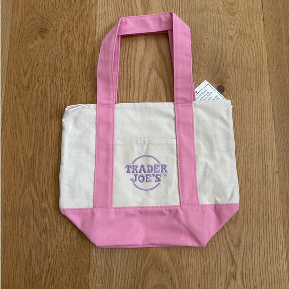 Trader Joe’s - Mini Tote Shopping Bag in Pink Beige & Purple - Picture 2 of 2